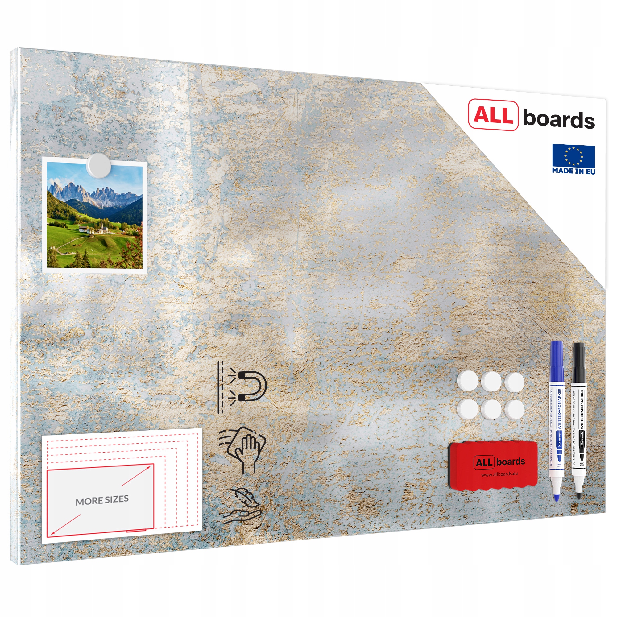 Tablica na magnesy METALboards, złoty beton 60x40 cm zestaw Gratisów