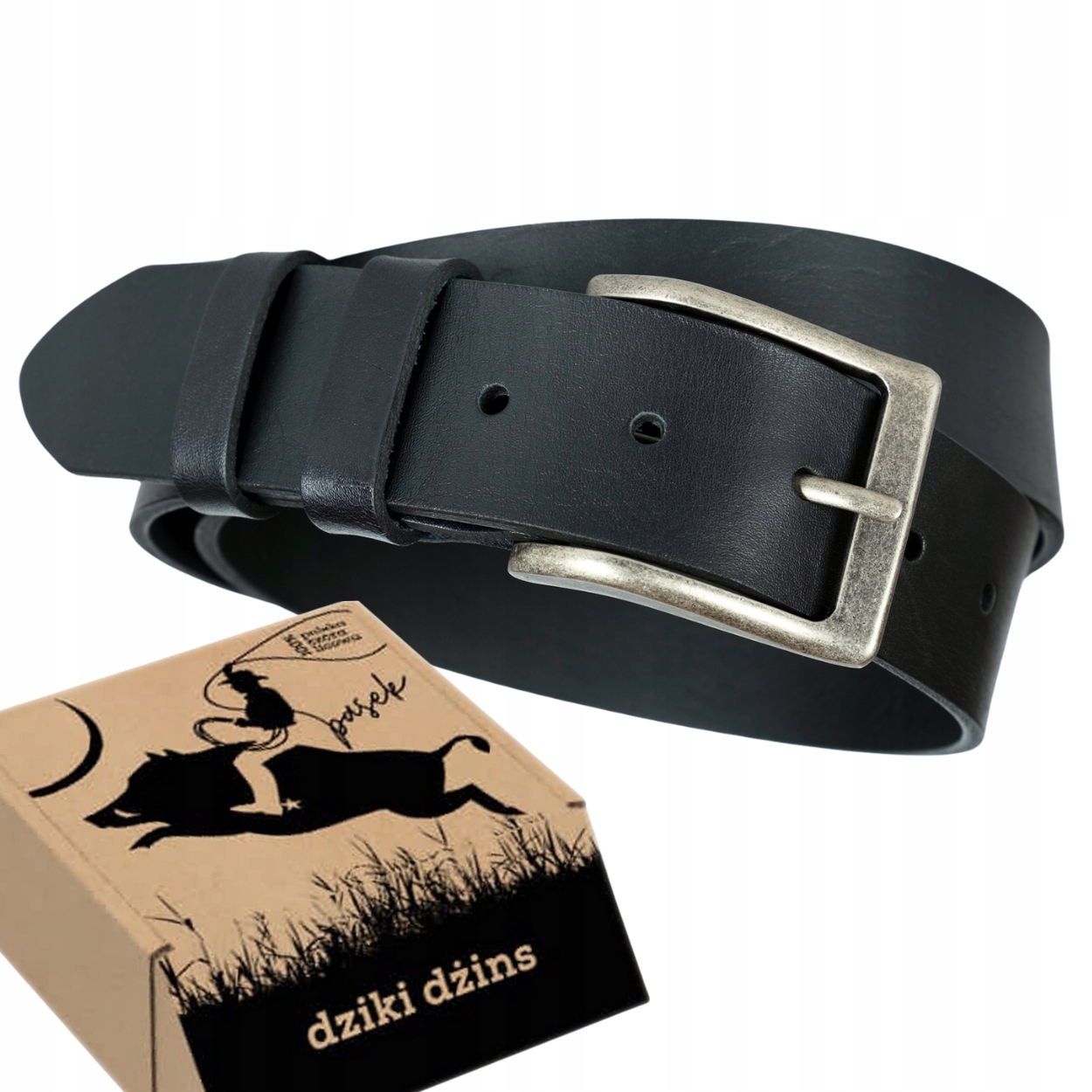 Dziki DżINS szeroki pasek skórzany czarny 100cm skóra licowa