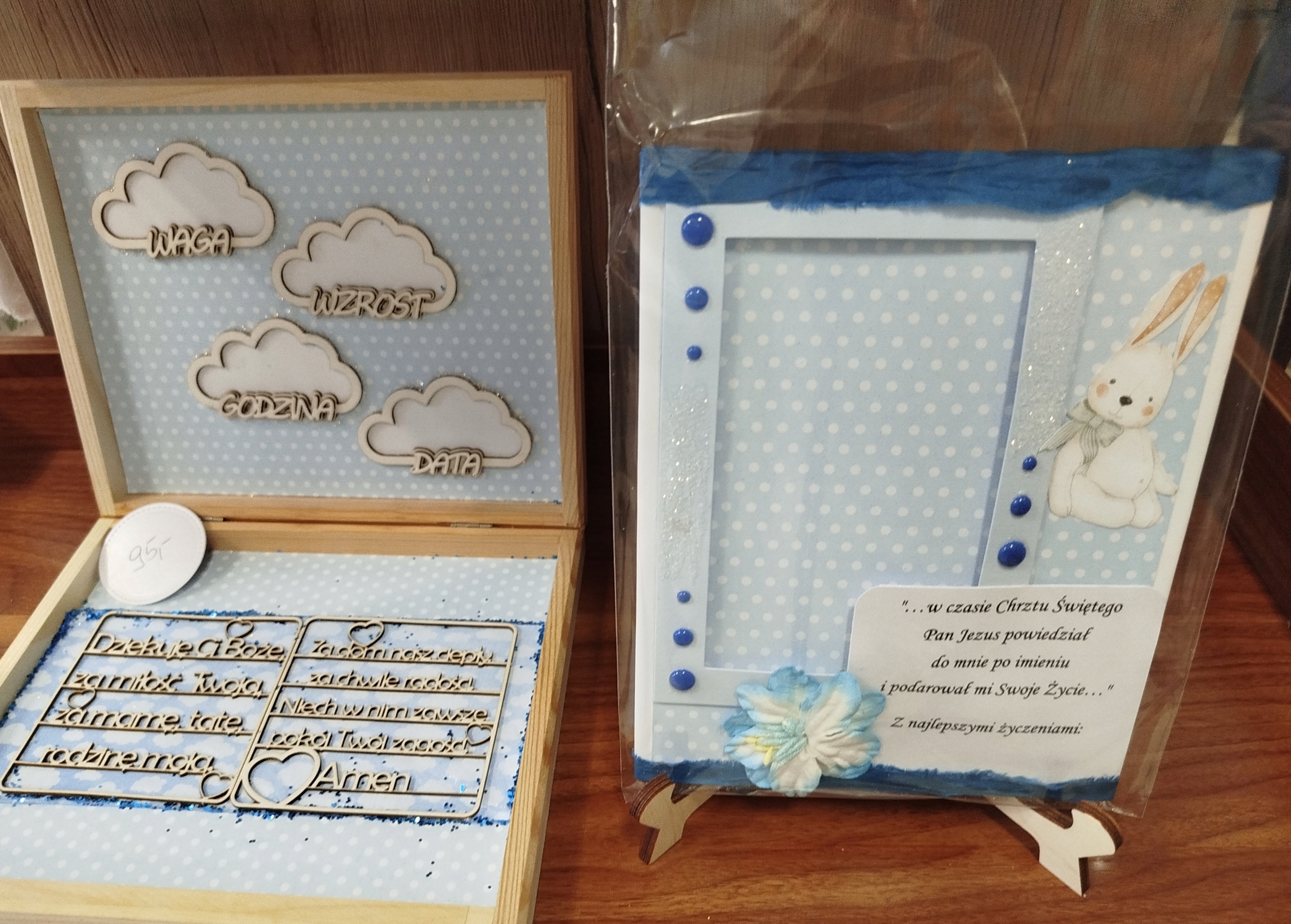 Přání ručně vyrobené k narozeninám Křest Svatý chlapec v krabičce gravírování