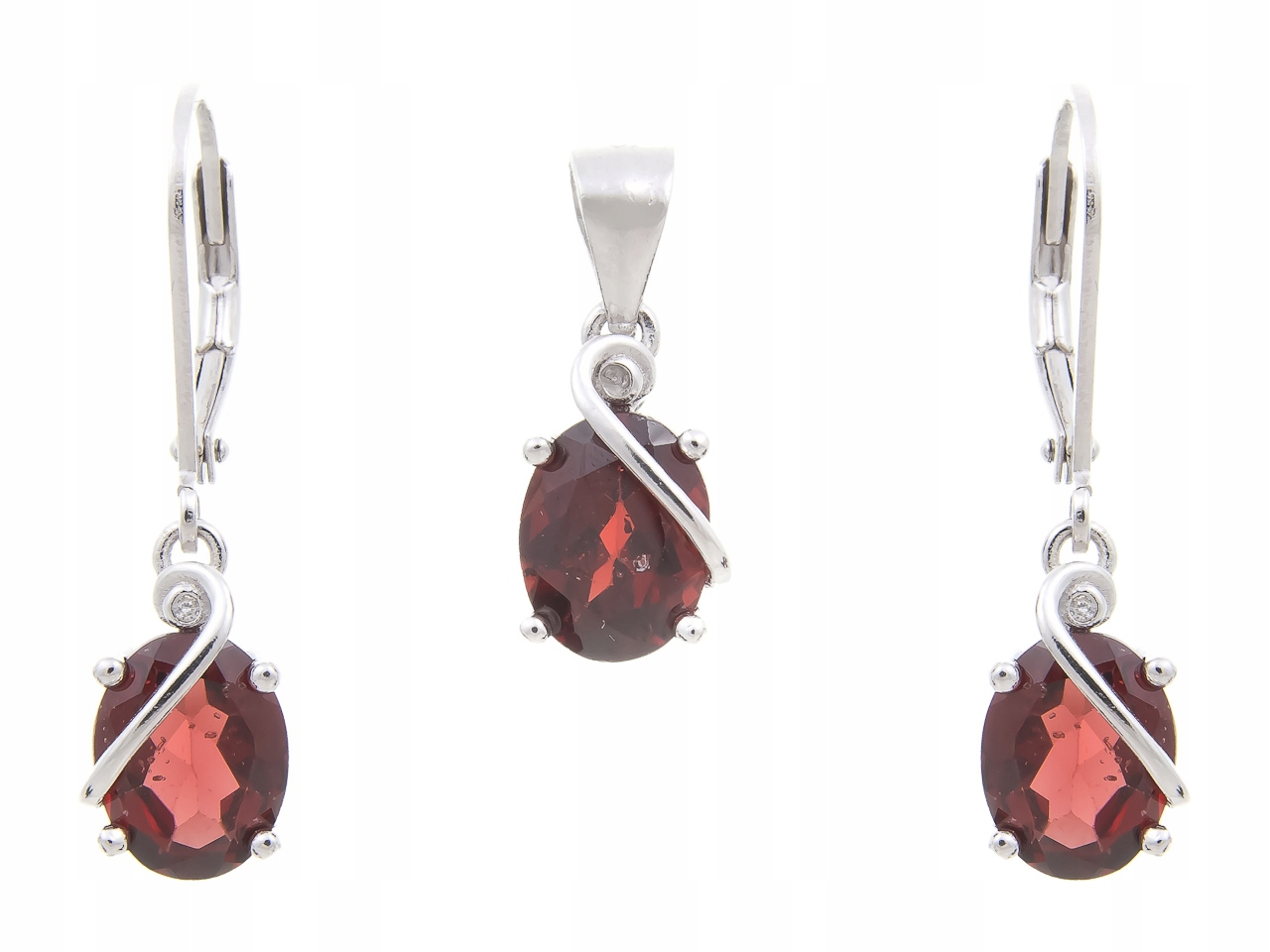 Stříbrný Rhodiovaný Komplet S Přírodním Granátem