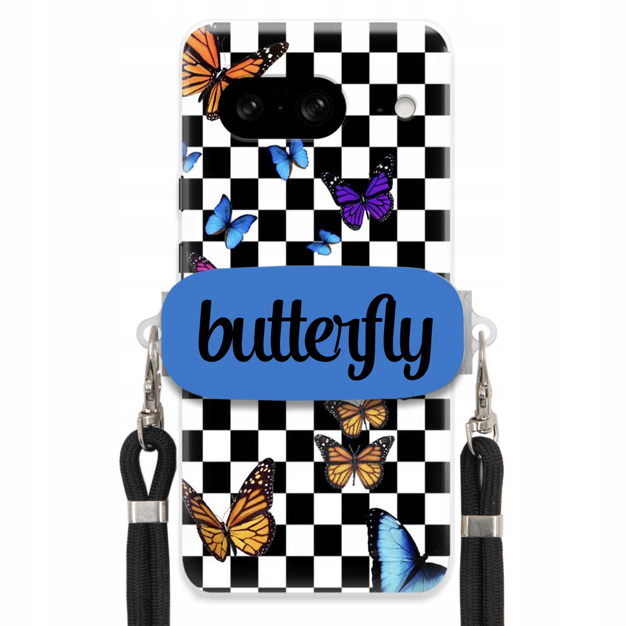 Pouzdro Pro Google Pixel 8 Case Obdélníkový Úchyt Černé Vodítko Motýli