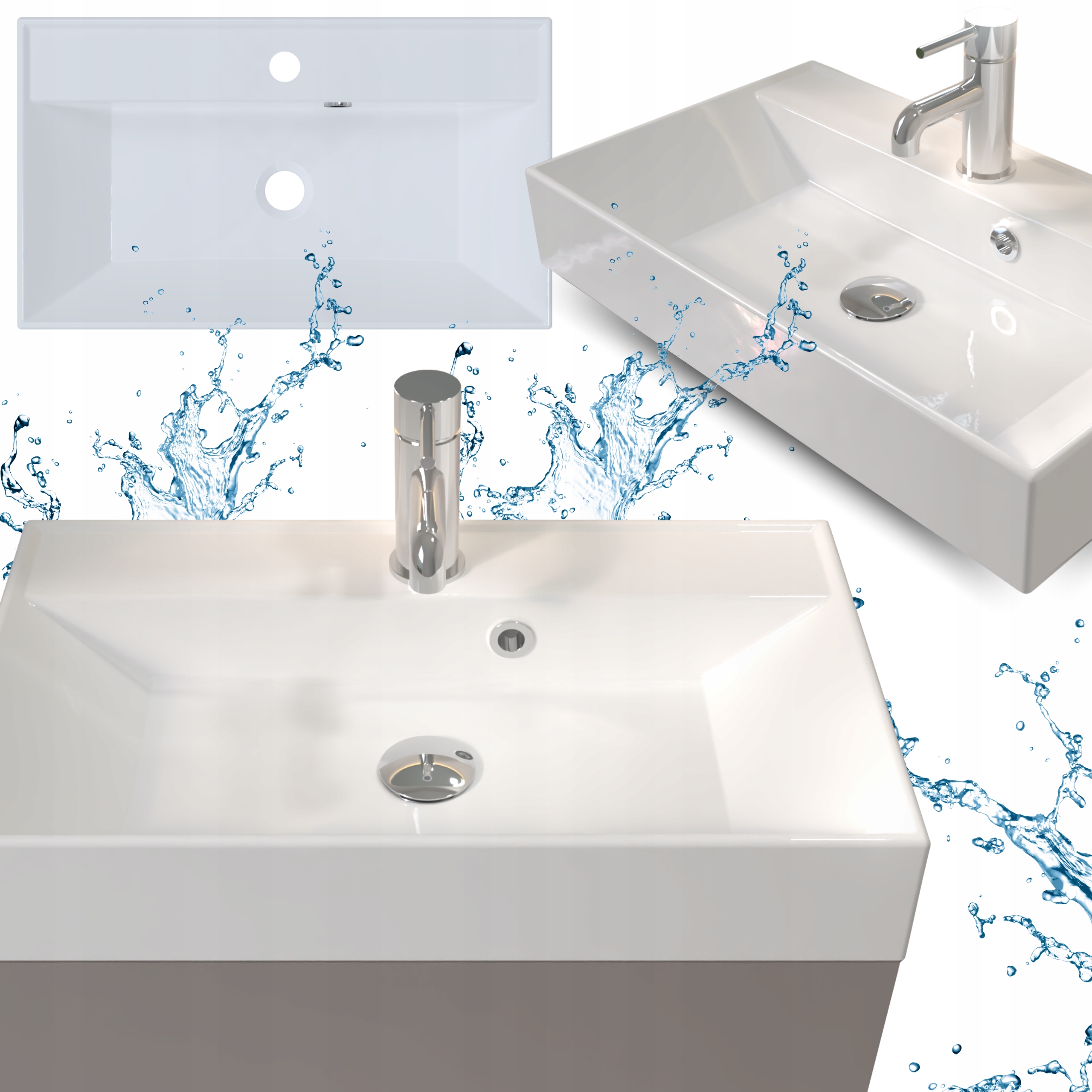 Nástěnné umyvadlo 60 nástěnné Obdélníkové Bílé Konglomerátové