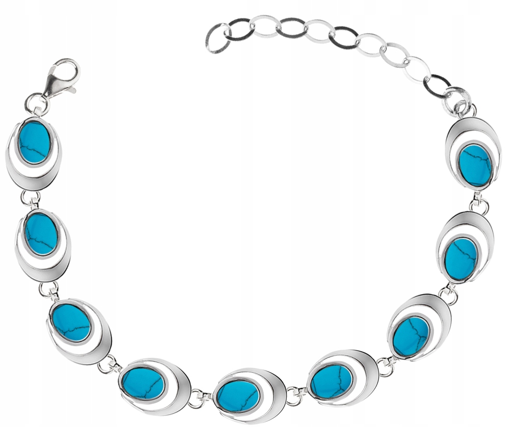 

Srebrna Ażurowa Bransoletka Z Turkusami pr.925