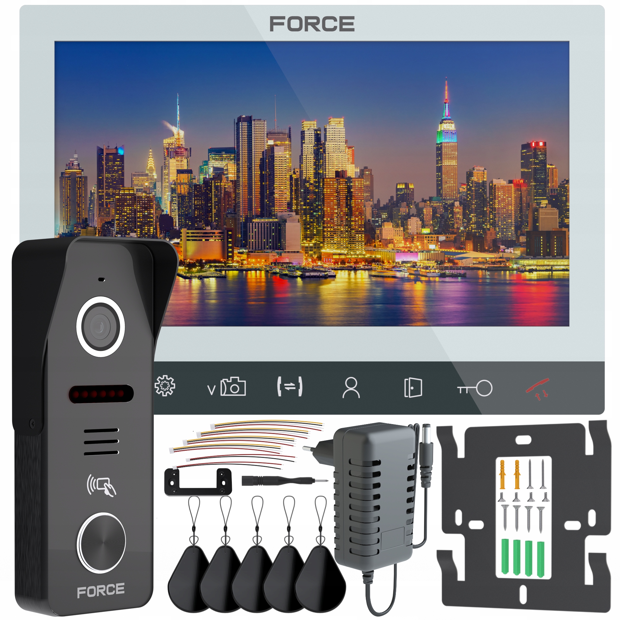 Videovrátnik Force Ingo Rfid 7" Biela Full Hd Čítačka Kľúčenky Brána Brány