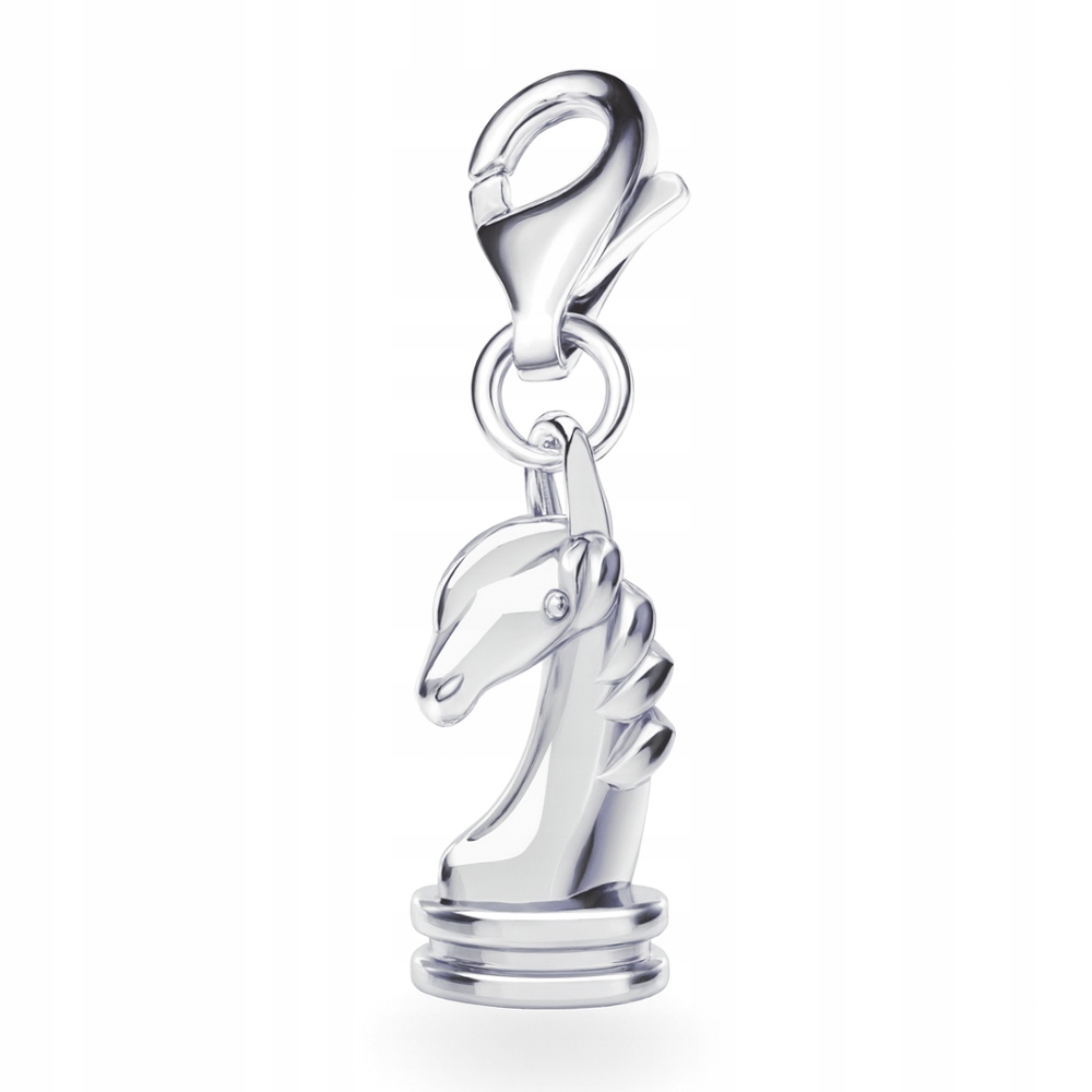 Šachový kůň jezdec 3D Stříbrný 925 přívěsek charms s karabinkou