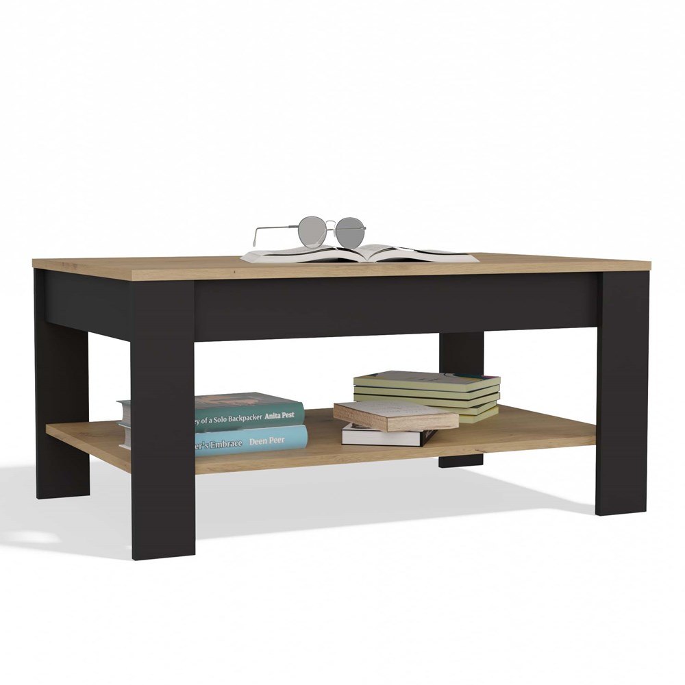 Konferenčný Stolík Ohio Dub Artisan Čierny Polička do obývačky 93x58x43,5 cm