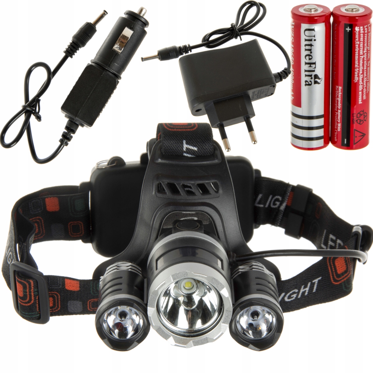 

Latarka Czołowa 3 x Led T6 Cree Czołówka 2x Aku