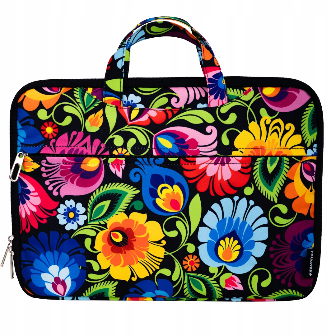 Torba na laptopa Folkstar łowicka czarna damska elegancka z paskiem