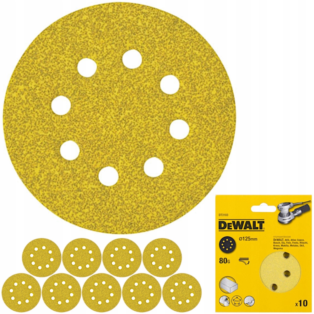 Papier ścierny Krążki 125mm P80 10sz Dewalt DT3103