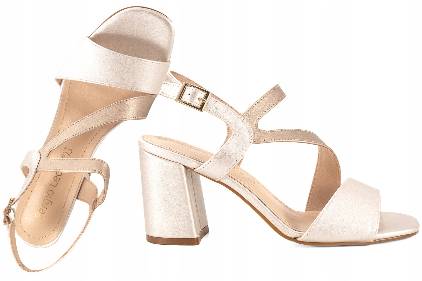 Sergio Leone SK869 Dámské Sandály Na Podpatku, zlatá/perleťová, zlatá 37