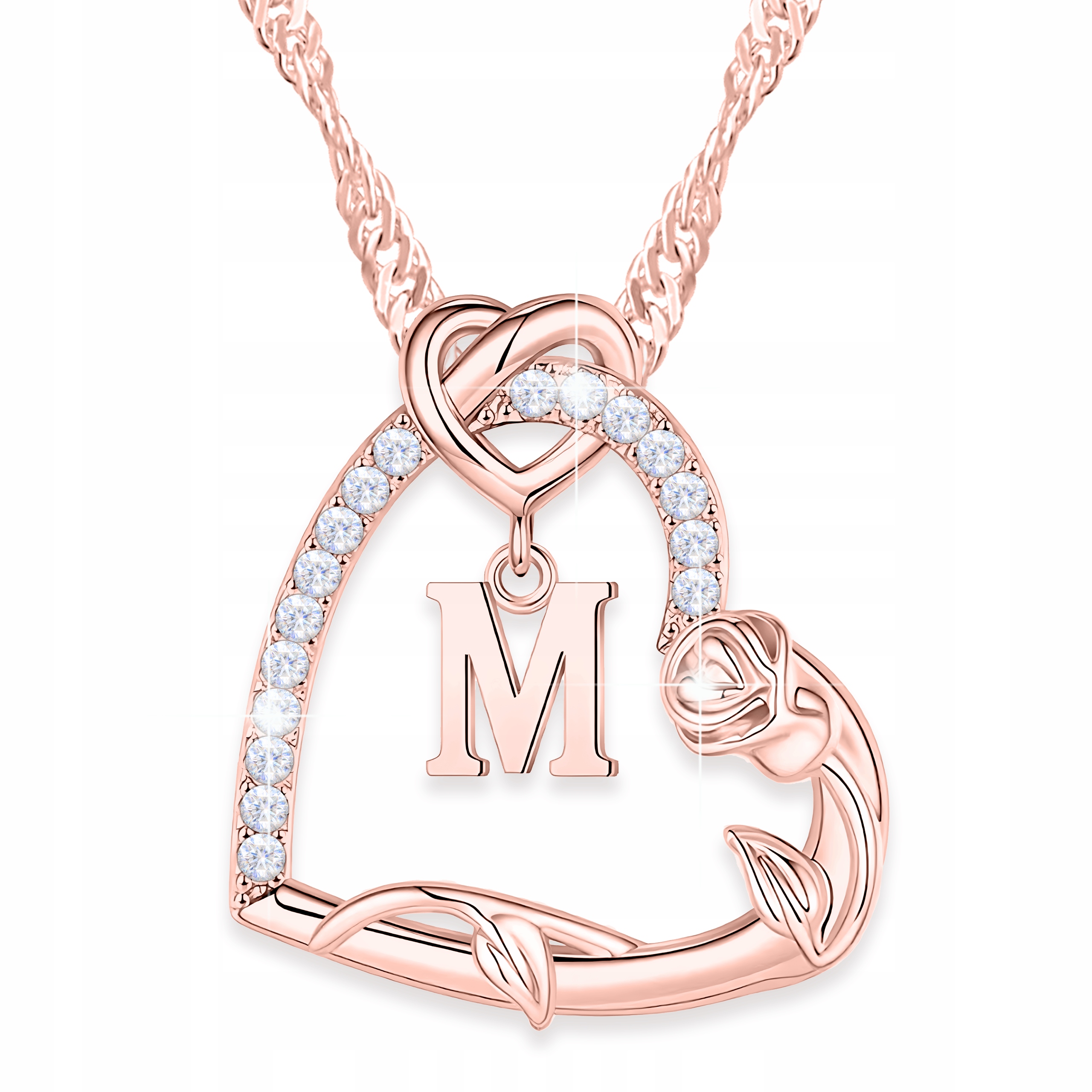 Náhrdelník Pozlacený Růže s písmenem Zirkony Srdce s písmenem M Stříbro 925