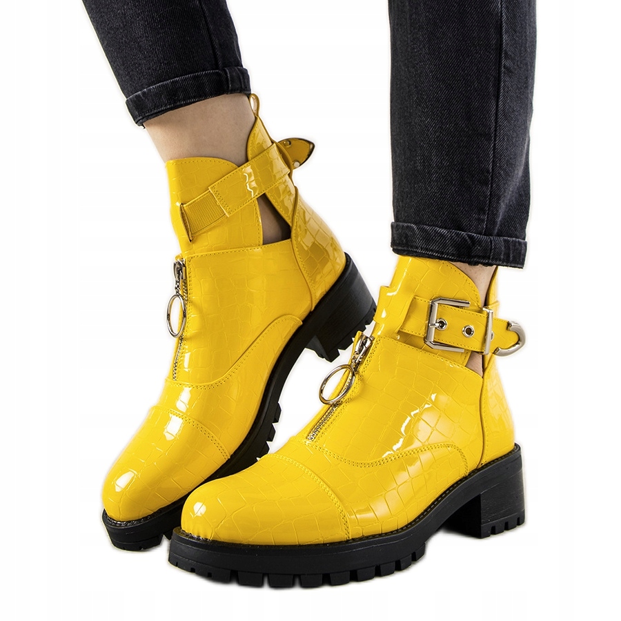 

Żółte Skóra ekologiczna Buty Botki r.40