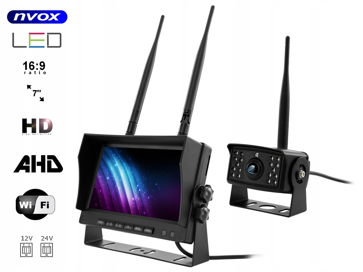 WIFI ZESTAW COFANIA MONITOR 7" +KAMERA 12/24V