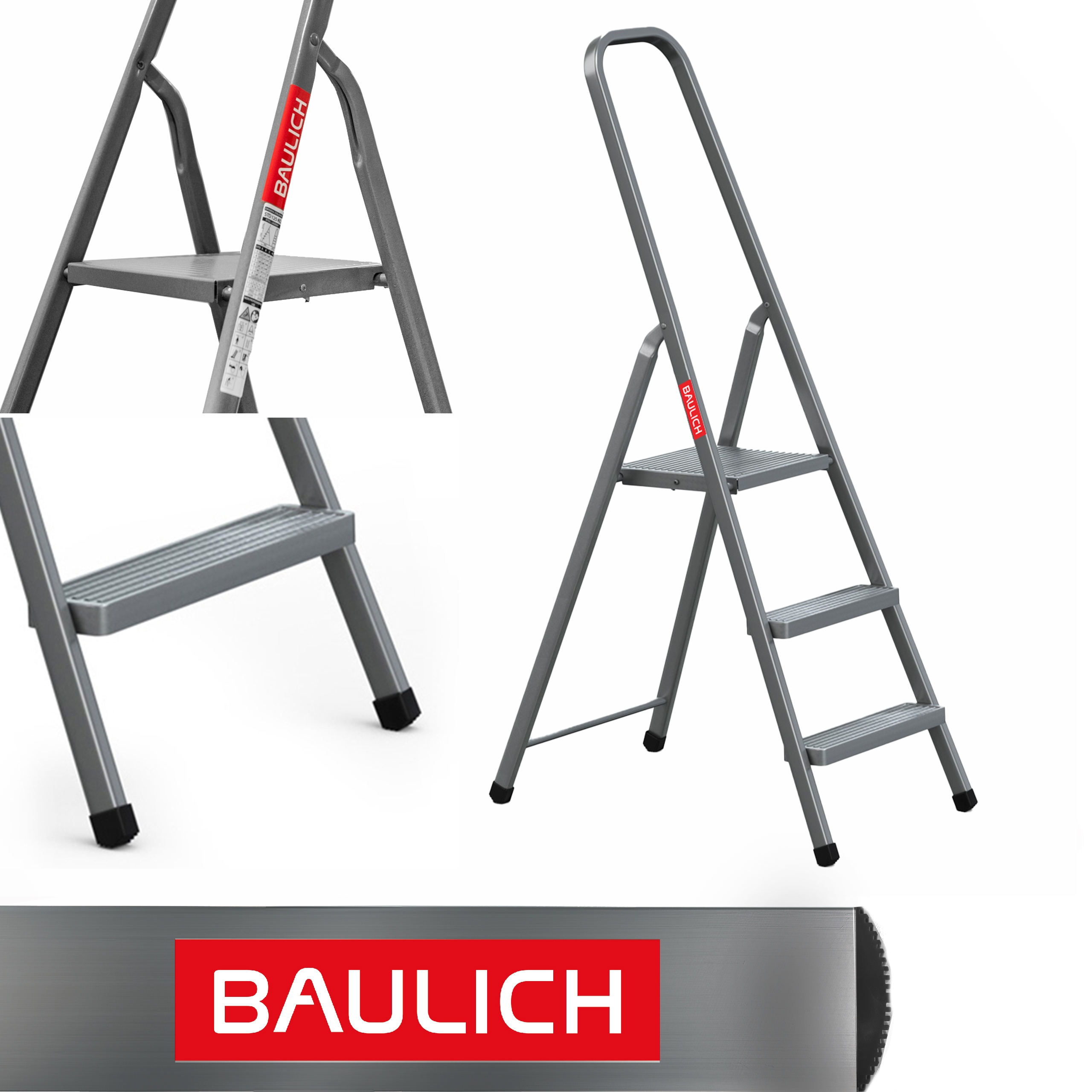 Žebřík 3-stupňový skládací šedý Baulich