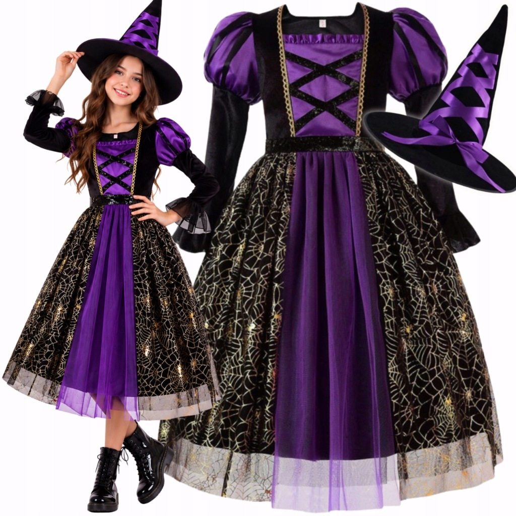 Strój Kostium Sukienka Wiedźma Czarownica Wróżka Na Halloween Bal 110 116