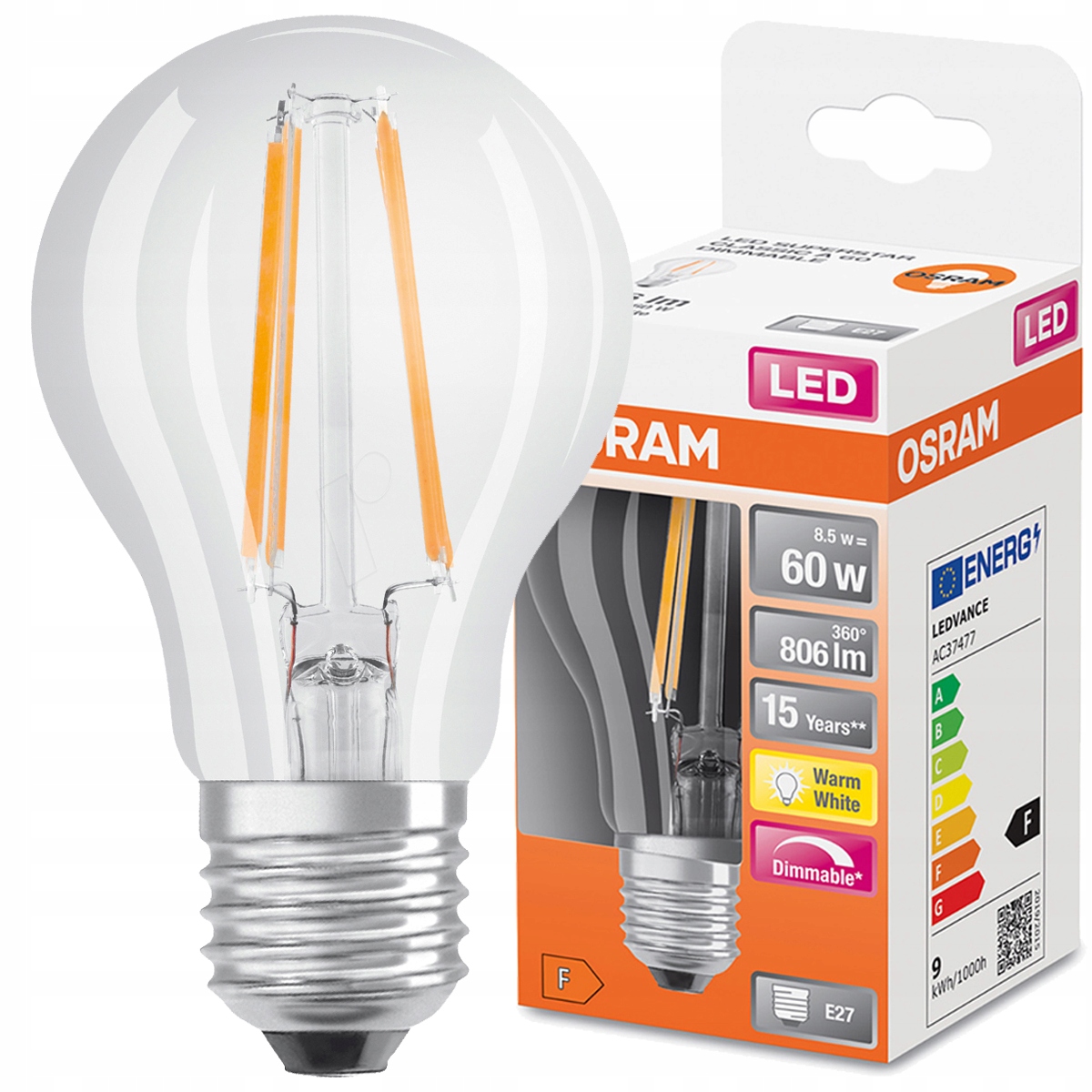 

Żarówka Led E27 8,5W 60W 2700K Ściemnialna Osram