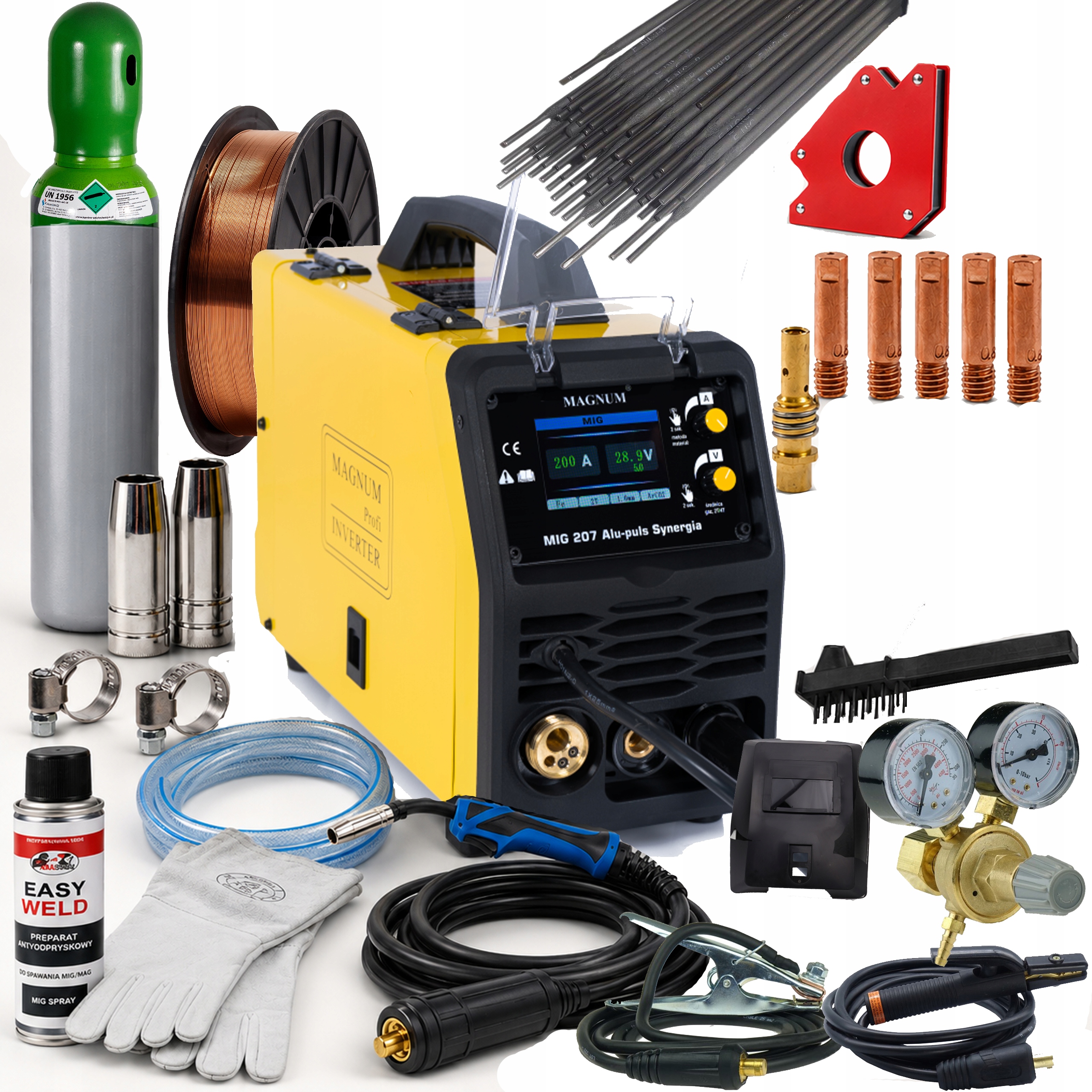 Spawarka Migomat Magnum Mig 207 Aluminium Puls Synergia Mma 230V Zestaw 3