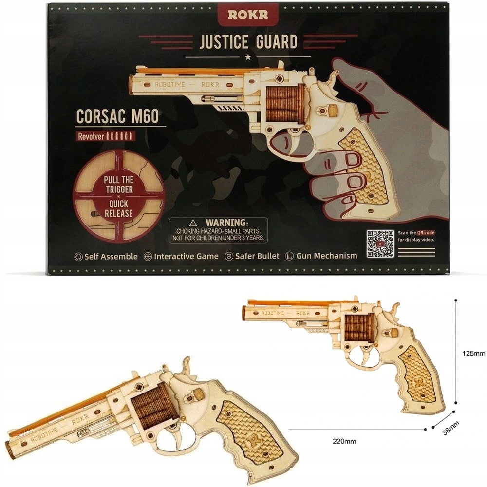 

Puzzle 3D Model z Drewna Pistolet Zabawka Na Gumki