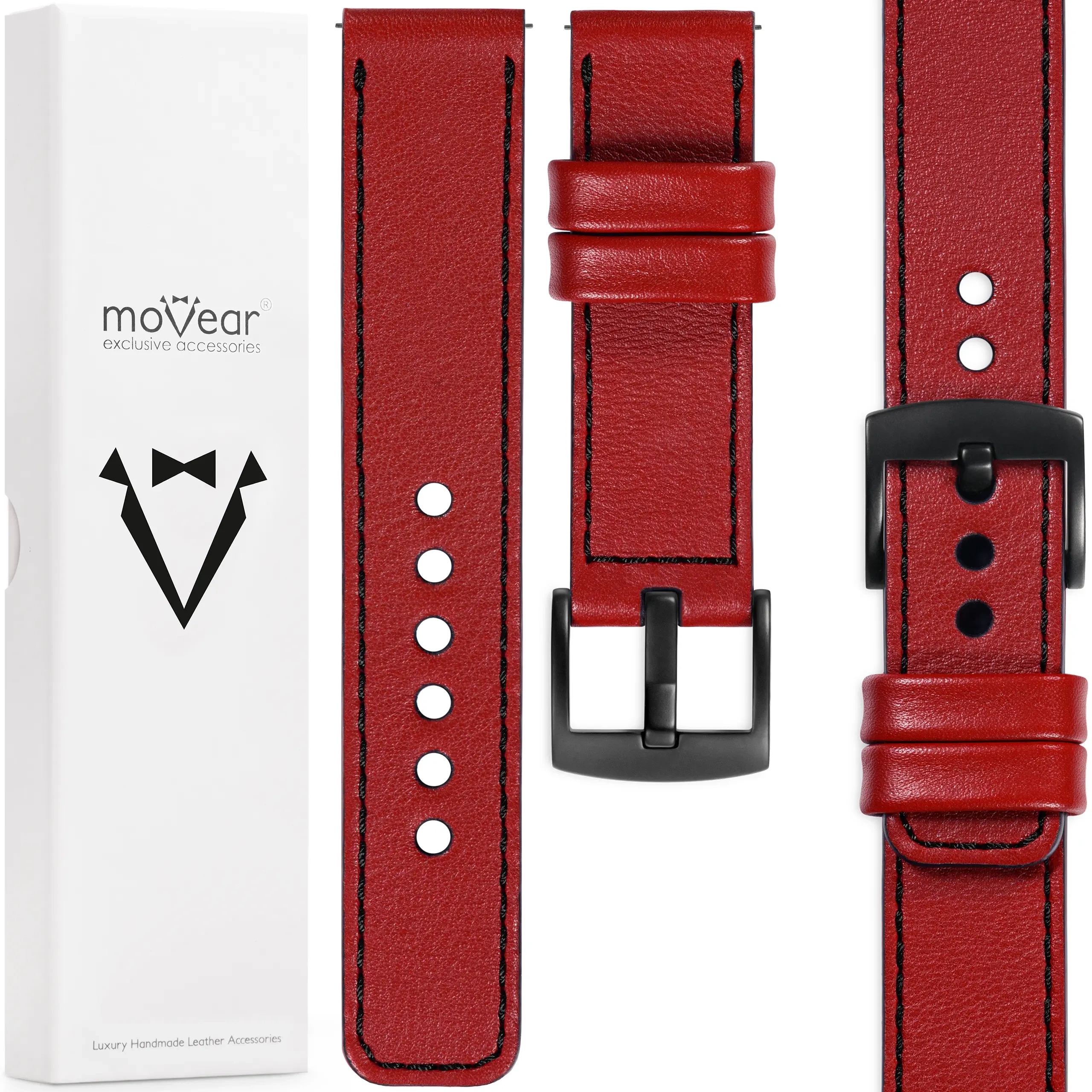 Prémiový řemínek 23 mm pro hodinky Červený elegantní Italská kůže Movear