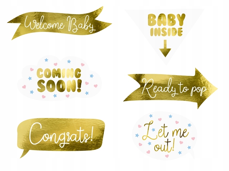 

Gadżety Do Zdjęć Baby Shower Mix Wzorów Złote 6szt