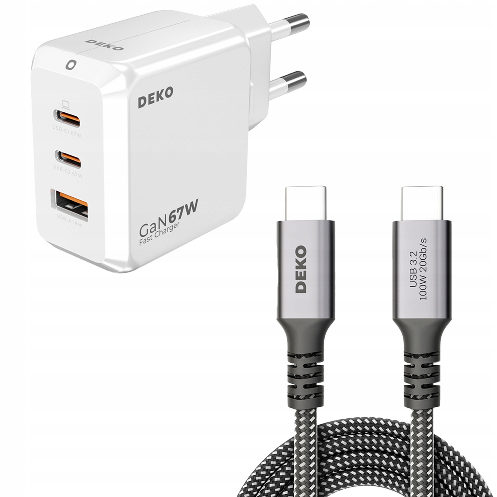 Síťová Nabíječka Usb C 3x Usb 67W 65W Gan Bílá Kabel Usb-c 100W Pd 2M