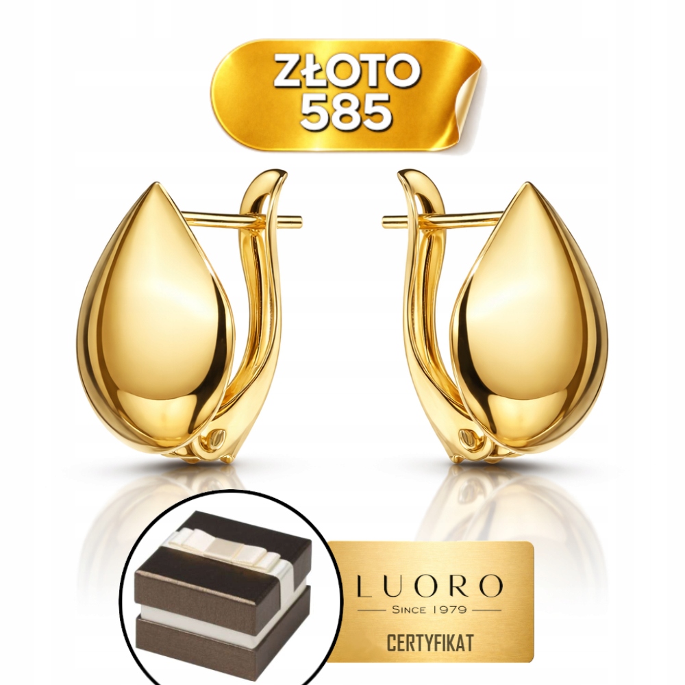 Náušnice Zlaté 585 14K Slzy Široké Na Anglickém Zapínání 12 MM