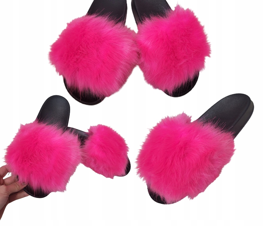 

Klapki z futerkiem papucie buty Neonowy Róż 36-41