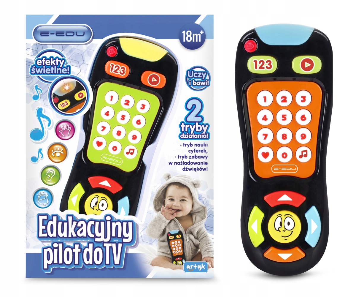 INTERAKTYWNY CZARNY PILOT TV MALUCHA DŹWIĘKI ŚWIATŁO Materiał karton plastik