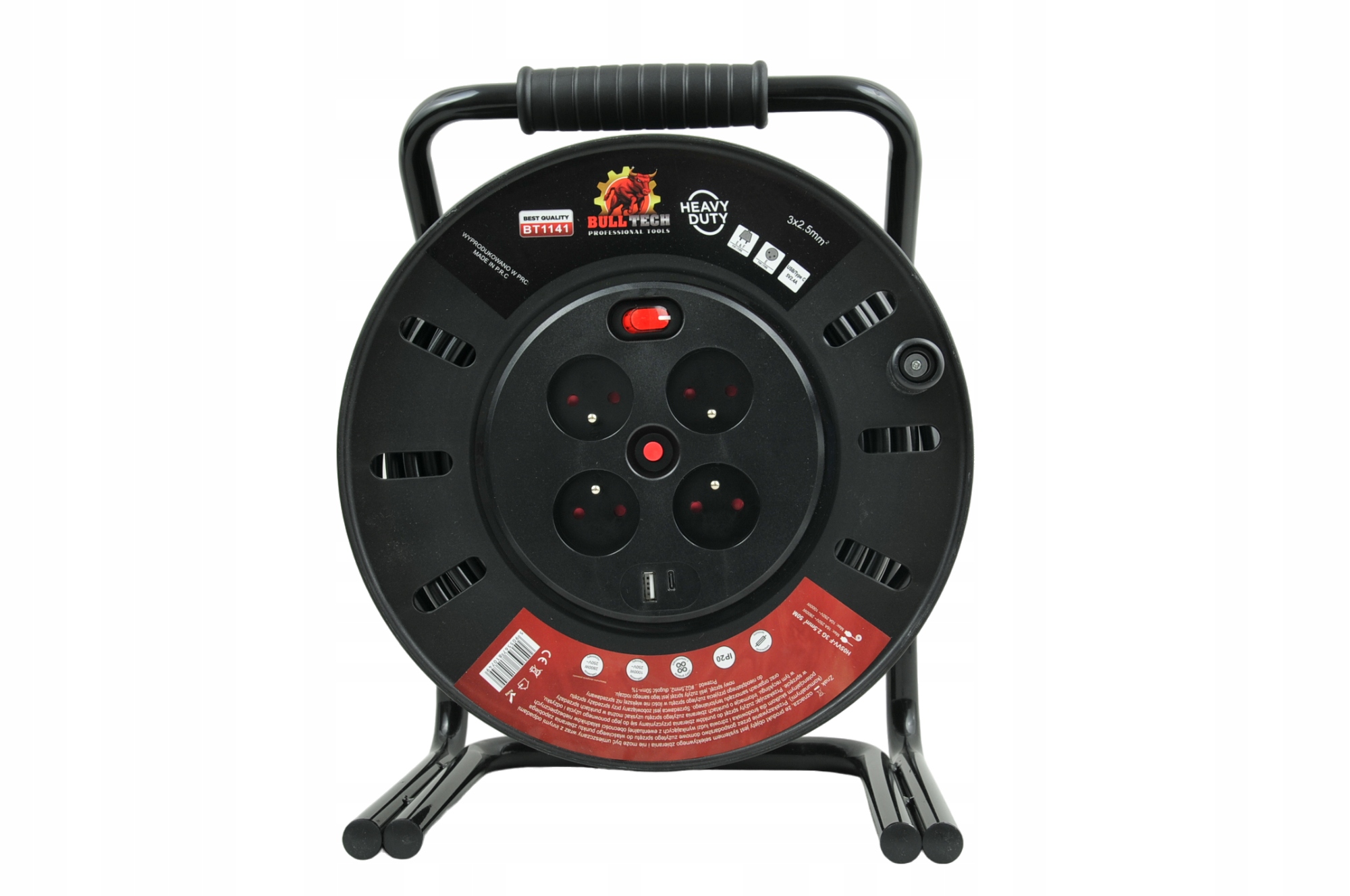 PRZEDŁUŻACZ BĘBNOWY 25m 3x2,5 NA BĘBNIE BUDOWLANY Marka Bull Tech
