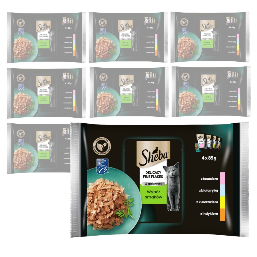 Levně Sheba Fine Flakes Mokré Krmivo Pro Kočky Ryba Drůbež 8 x 340 g v želé