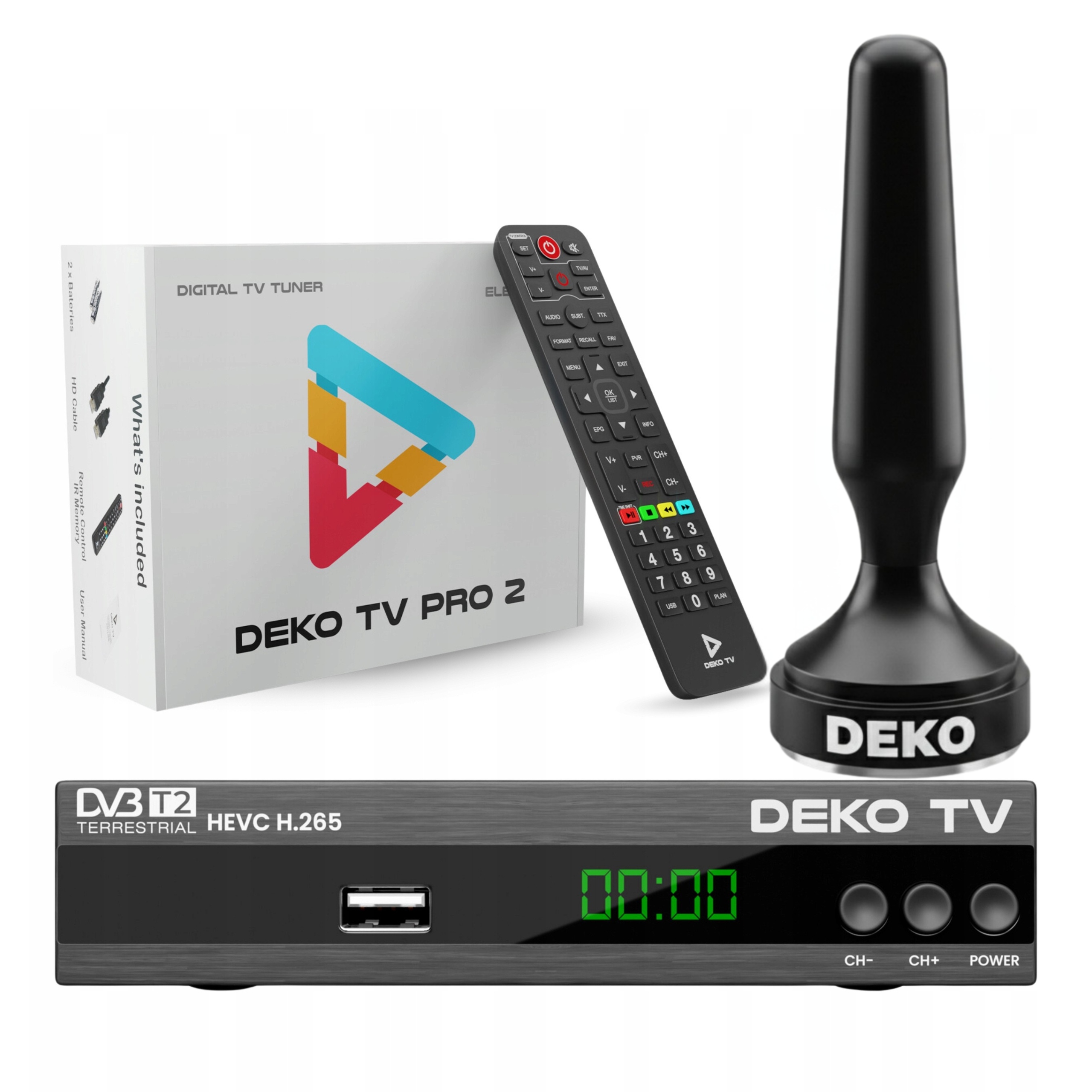 Tuner Dekoder DVBT2 PRO2 Vnitřní pokojová anténa Hevc Deko Tv sada