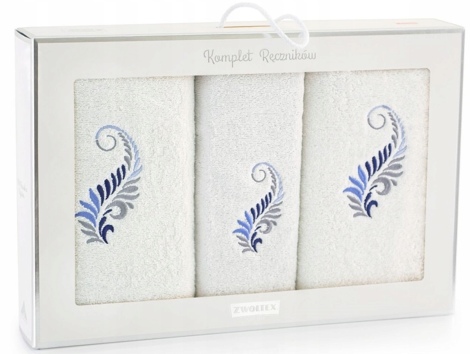 ZWOLTEX ZESTAW KOMPLET 3 RĘCZNIKÓW W PUDEŁKU PIÓRO