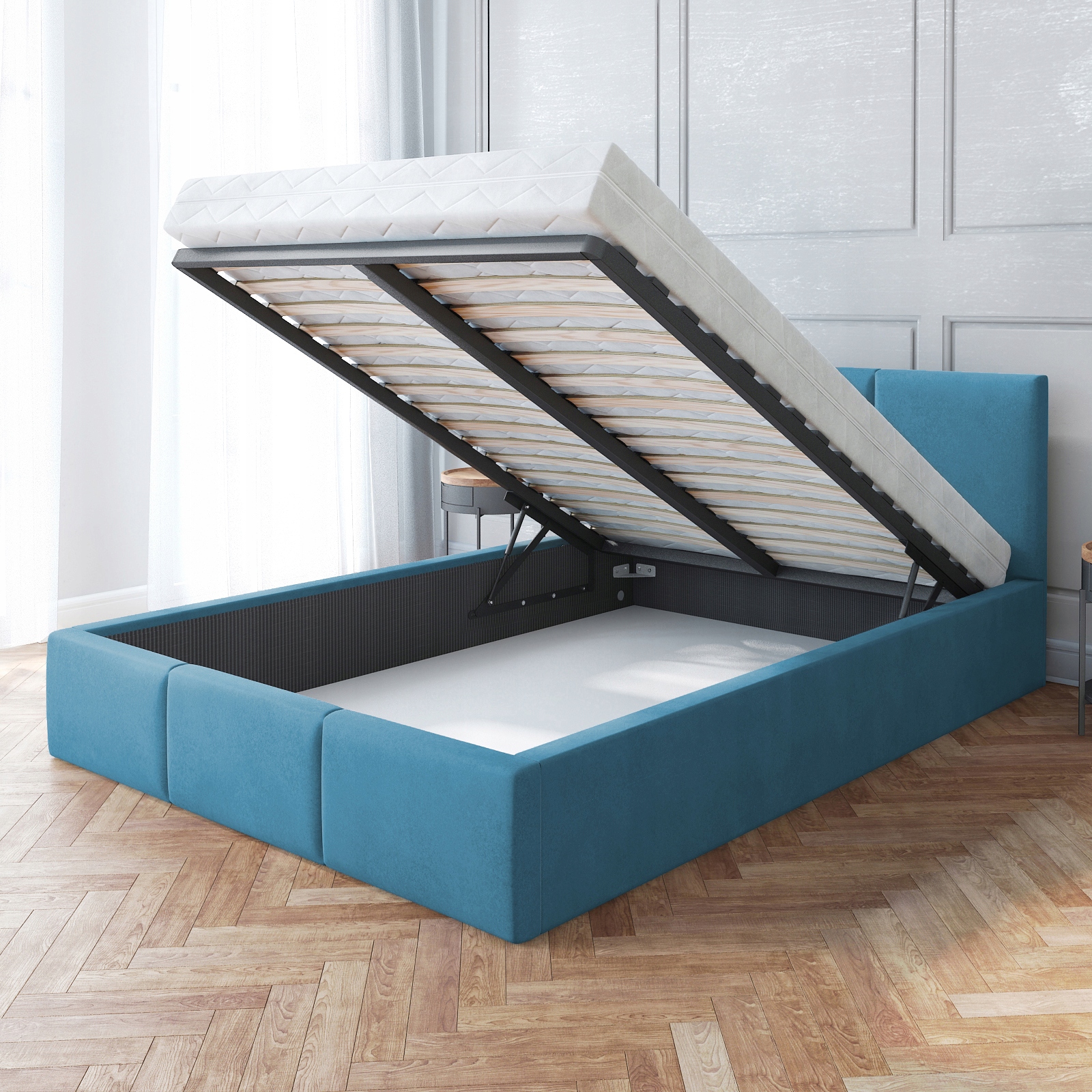 

Łóżko tapicerowane 160x200 stelaż metalowy materac