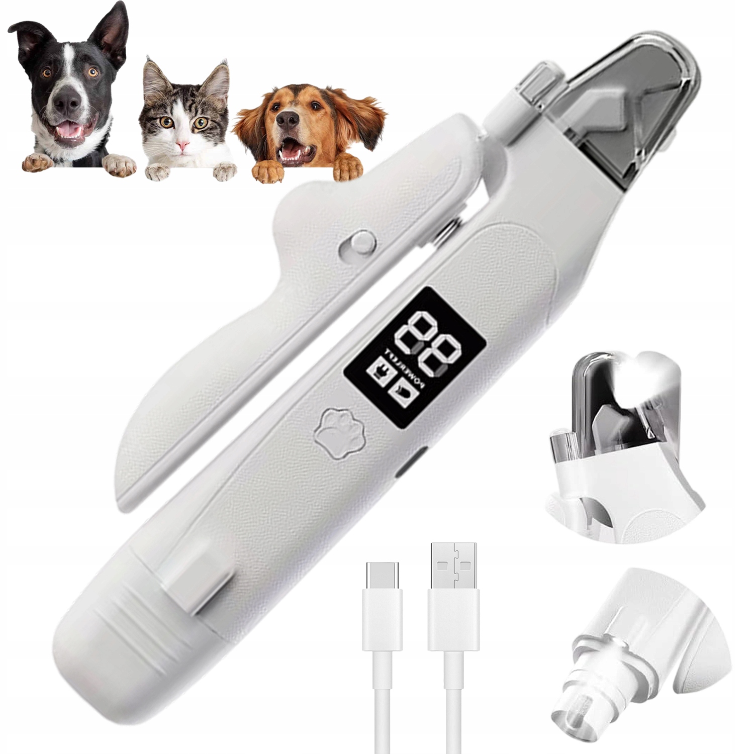 Levně 2V1 Elektrický Kleštičky Na Nehty Pro Zvířata S Led Podsvícením