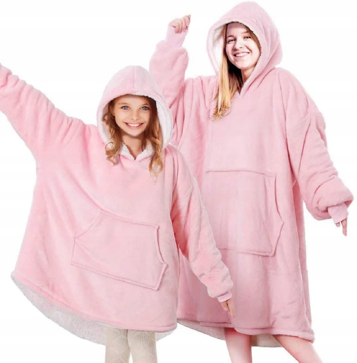 

Koc z rękawami różowy i szary Szlafrok