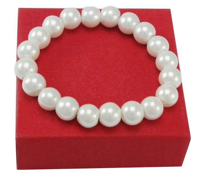 

Bransoletka Glamour Białe Szklane Perły 10 MM