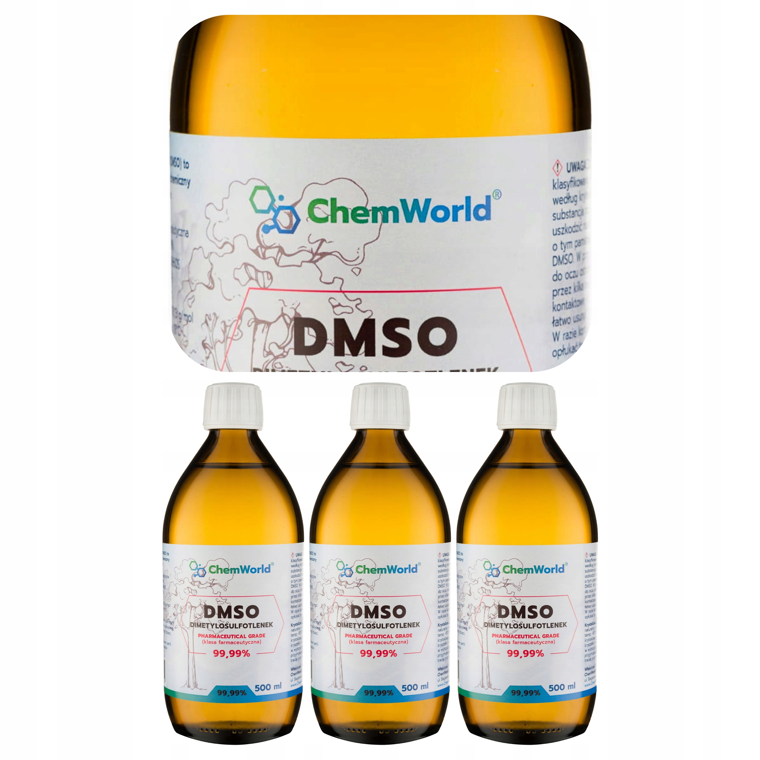 3x Rozpuszczalnik Polarny Dmso Chemworld Dimetylosulfotlenek 99,9% 500 ml