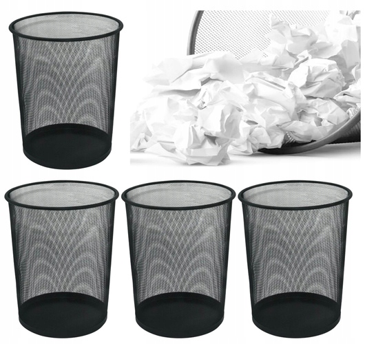 Kosz Na Śmieci Q-connect Metalowy Biurowy Siatka Duży 19L Czarny 4 sztuki