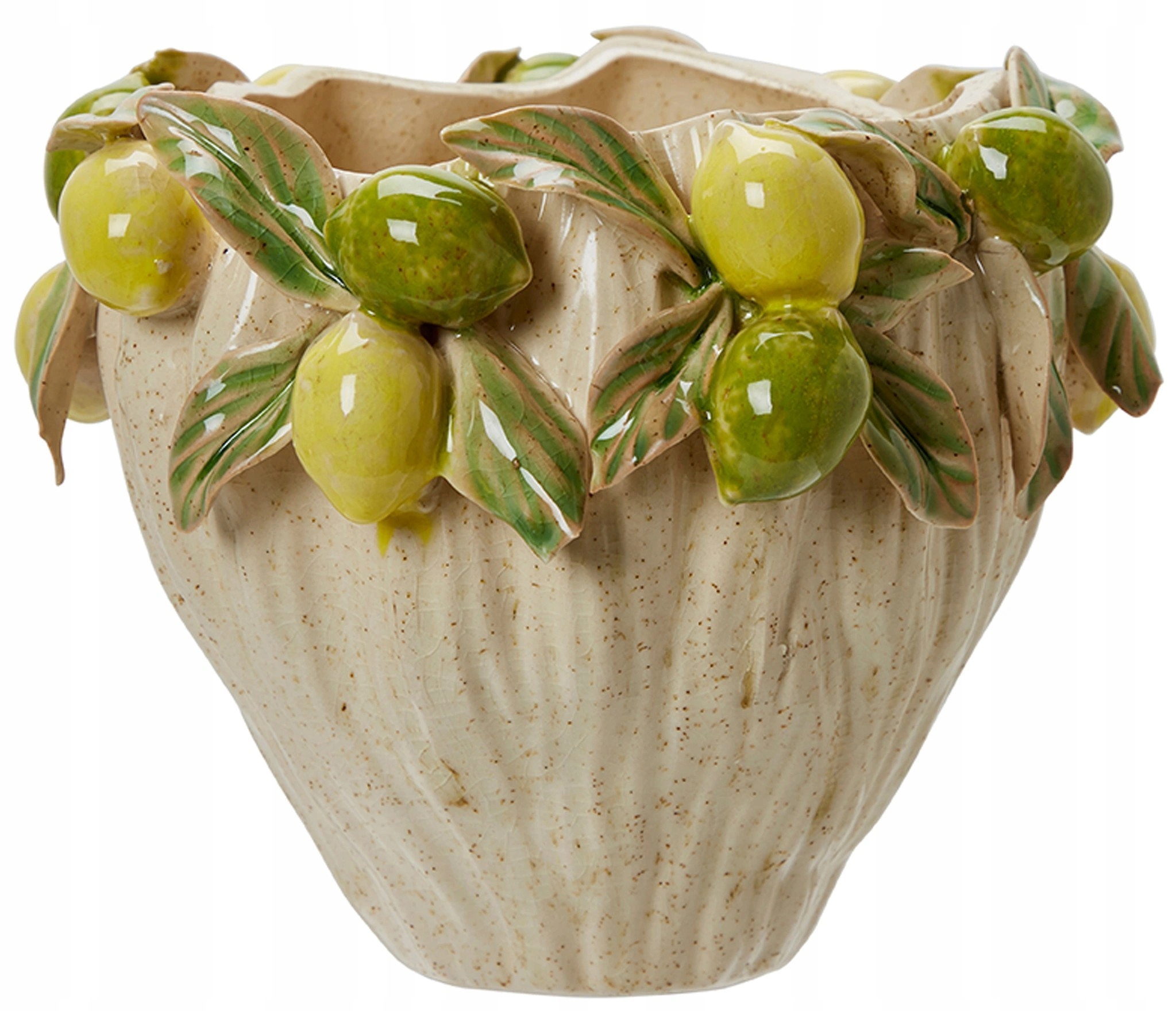 Doniczka Ceramiczna Beżowa Zielona w Cytryny 20x26 Osłonka Dekoracyjna