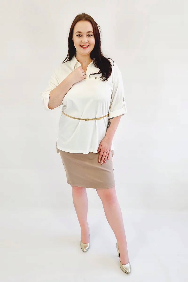 Elegantní halenka s límcem a zlatým proužkem, bílá 40