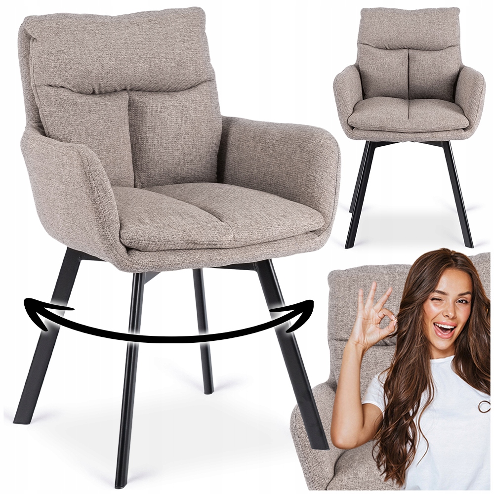 Otočná židle z kelímků, čalouněná do jídelny v obývacím pokoji, hnědá Cortado