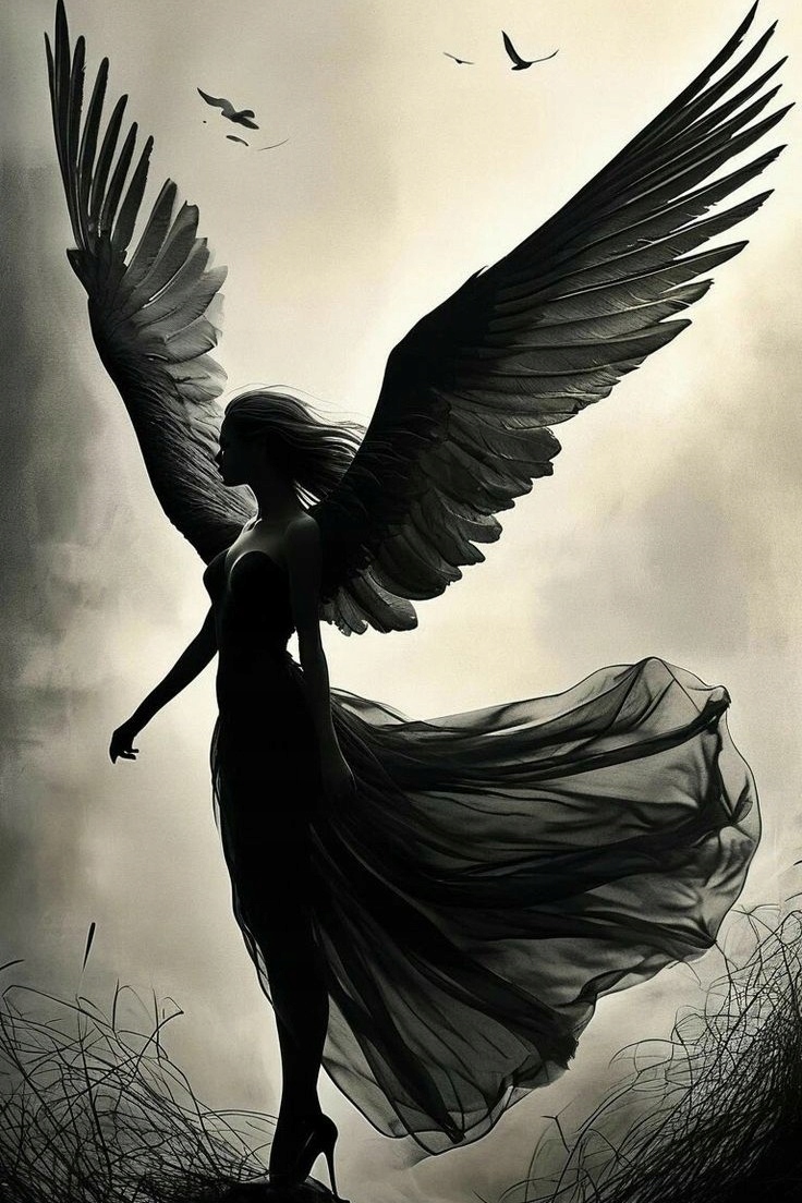 Diamantová výšivka Padlý anděl Černá žena Křídla Pláč Akt Velký 40x60cm