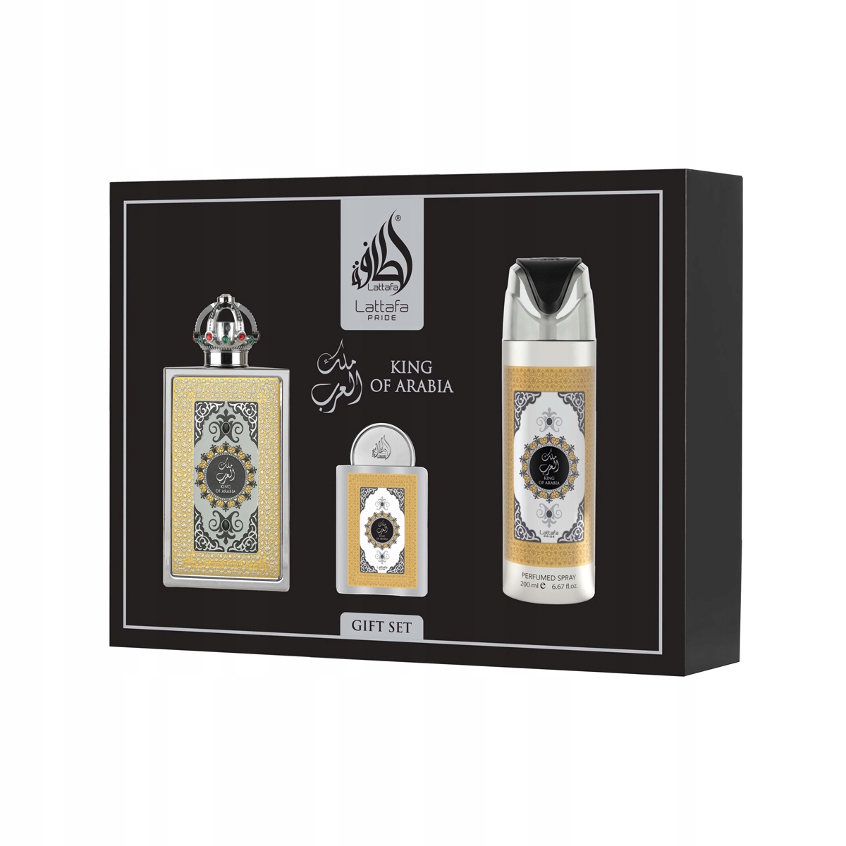 Lattafa Pride King Of Arabia Edp 100 ml Edp 20 ml Deo ve spreji 200 ml
