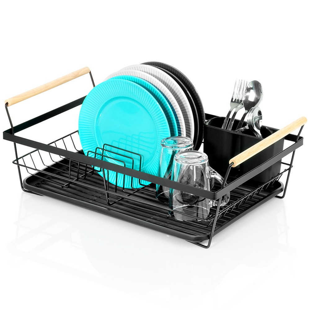 Levně Velká Odkapávač Na Nádobí Stojanový Odkapávač Kovový Černý S Výkonnou Podnoskou