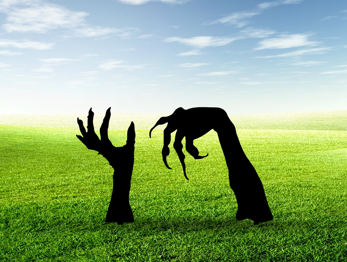 Halloween dekorace ozdoba mrtvé ruce drápy k zapíchnutí do země kovové