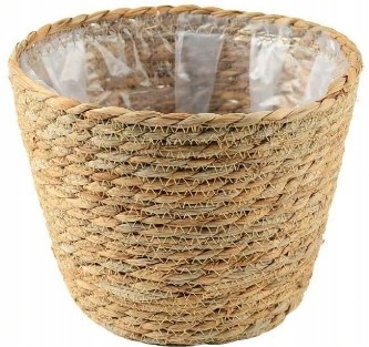 OSŁONKA KOSZ KOSZYK PLECIONY Z TRAWY MORSKIEJ Z FOLIĄ BOHO SKANDI 26X18 cm