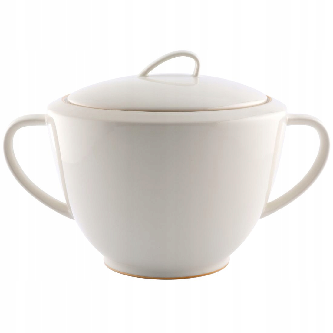 Porcelánová váza na polévku s víkem MariaPaula Nova Ecru Zlatá linka 2,5 l