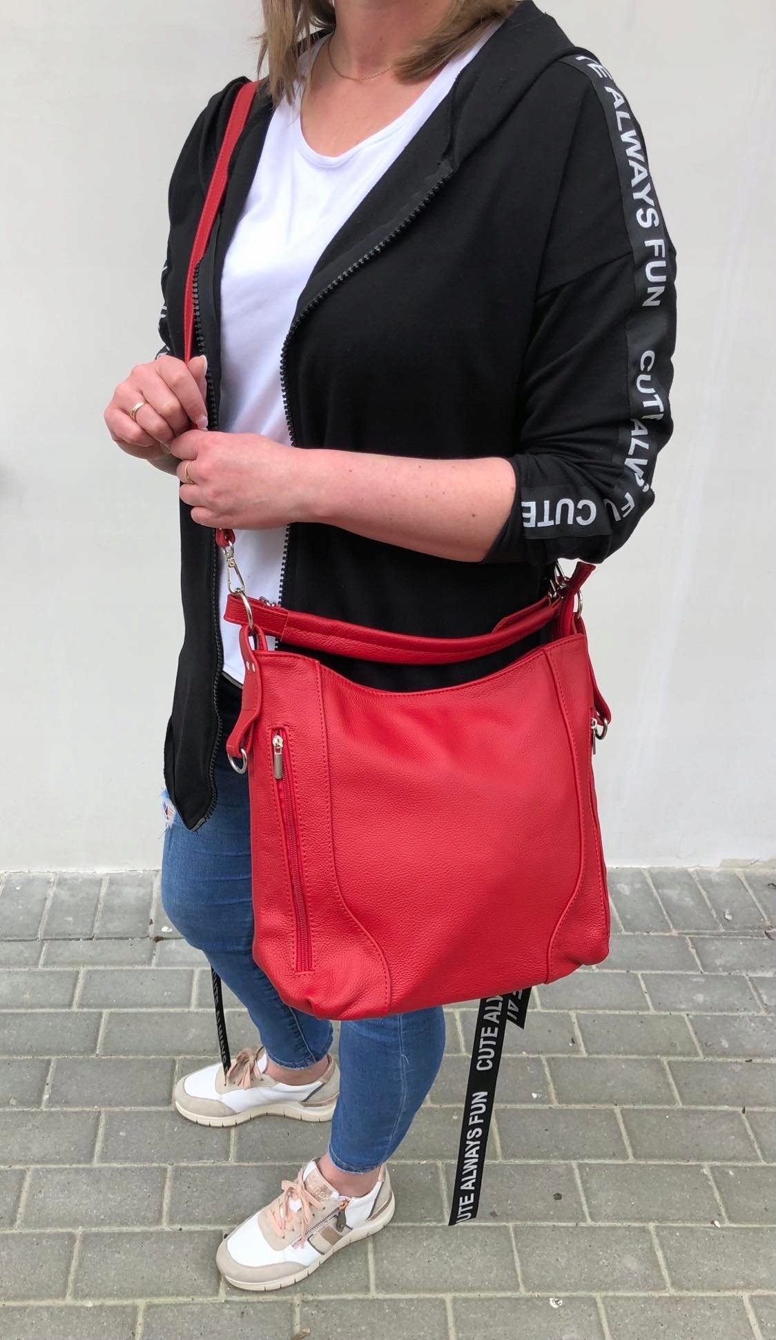 CZARNA SKÓRZANA TOREBKA WOREK MIĘKKA WŁOSKA SKÓRA NATURALNA Styl miejski