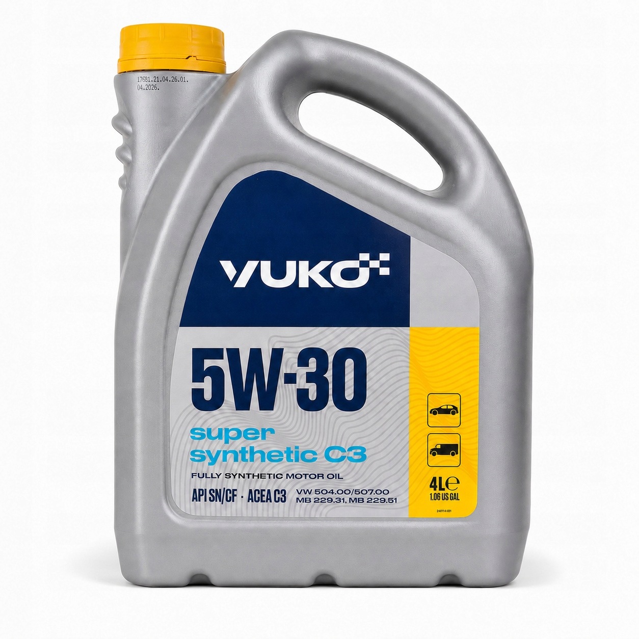 Olej silnikowy Yuko Vw 504/507|LL-04|RN-17 Synthetic C3 5W-30 4L