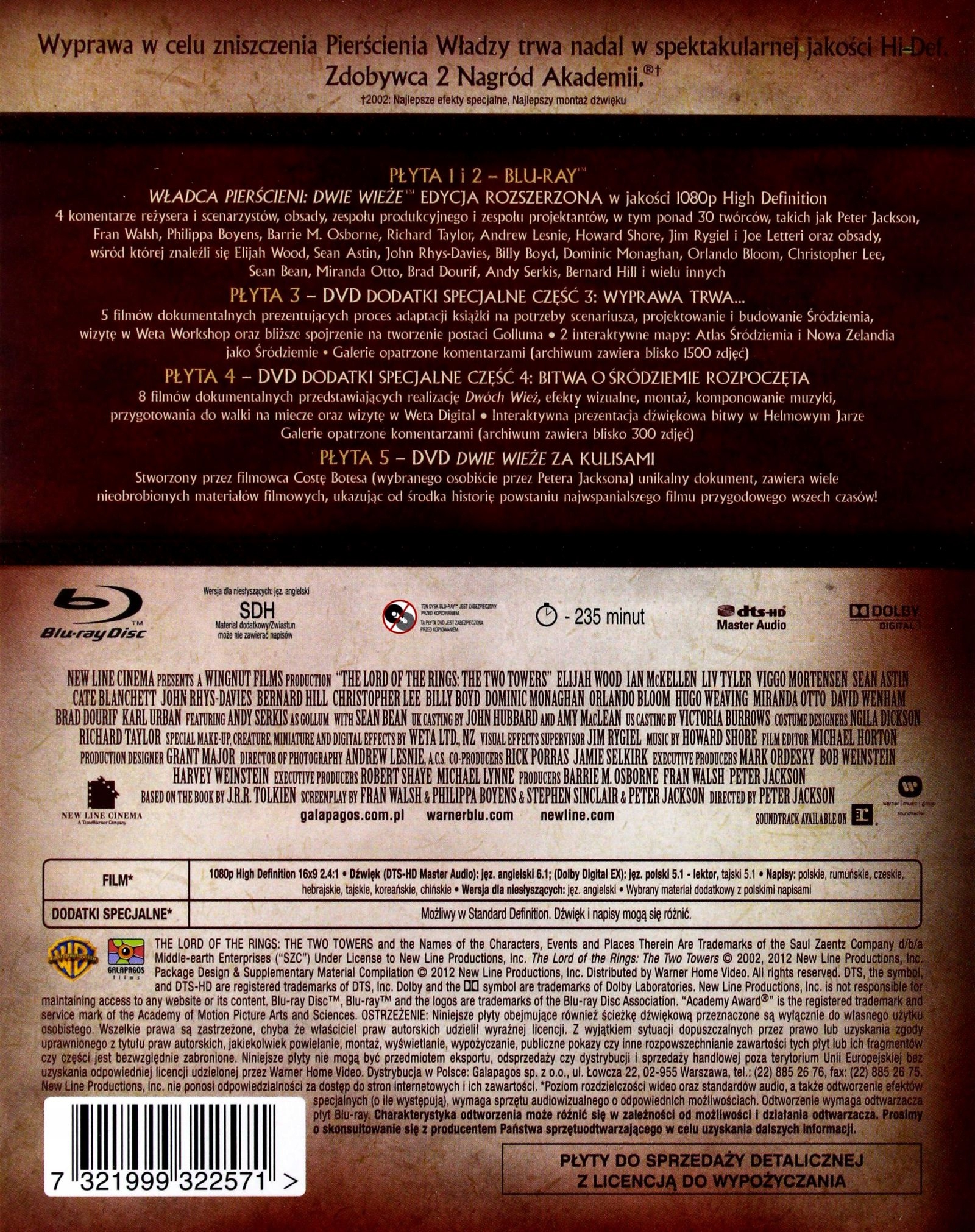 WŁADCA PIERŚCIENI DWIE WIEŻE (EDYCJA ROZSZERZONA) [BOX] [2XBLU-RAY]+[3DVD] Rodzaj wydania Wydanie pełne